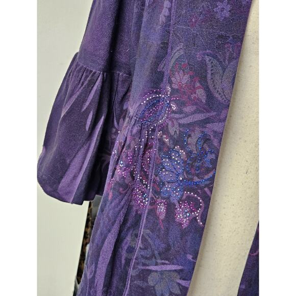 New Directions Fairy Open Front Cardigan Size Med Boho Purple Floral Artsy - Picture 2 of 9
